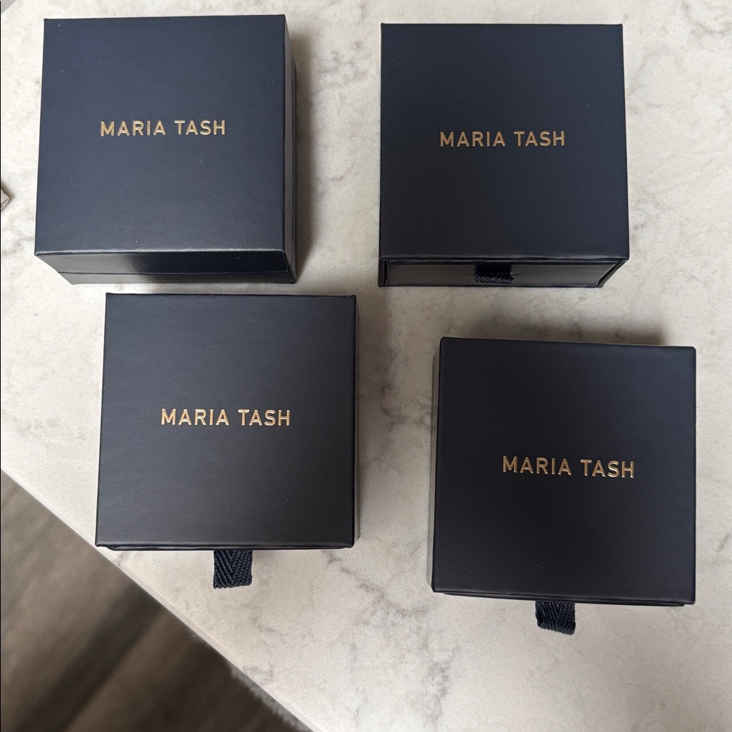 Maria Tash Navy And Gold Jewelry Box Lot Of 4 And Grey Pouch
